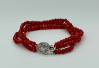 Natural Ruby Gemstone Faceted Rondelles 3 Strand Beaded Bracelet