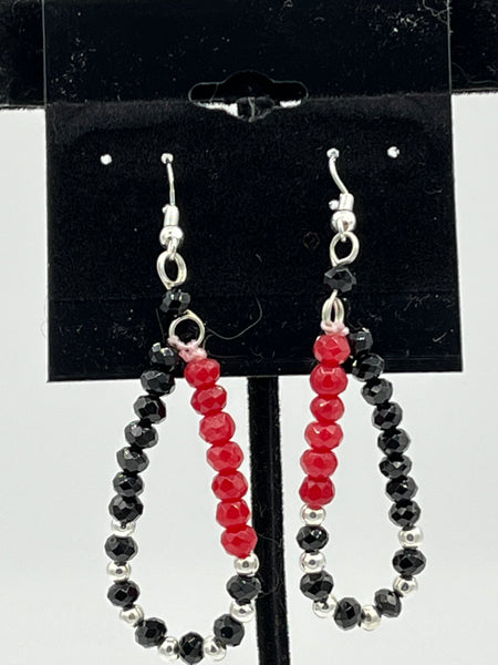 Natural Ruby and Sapphire Gemstone Long Beaded Sterling Silver Dangle Earrings