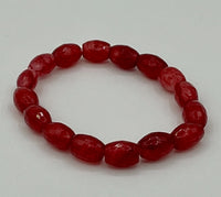 Natural Ruby Gemstone Faceted Rice Beaded Stretch Bracelet