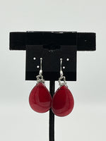 Natural Ruby Gemstone Puffed Teardrops Sterling Silver Dangle Earrings