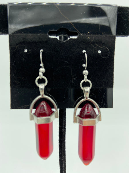 Natural Ruby Gemstone Double Terminated Point Dangle Earrings
