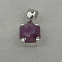 Natural Ruby Gemstone Dainty Faceted Rectangle Sterling Silver Pendant