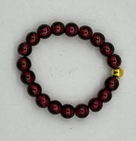 Natural Ruby Gemstone Round and Gold Tone Beaded Adjustable Stretch Ring