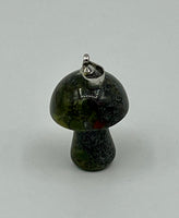 Natural Ruby Zoisite Gemstone Small Carved 3D Mushroom Toadstool Pendant