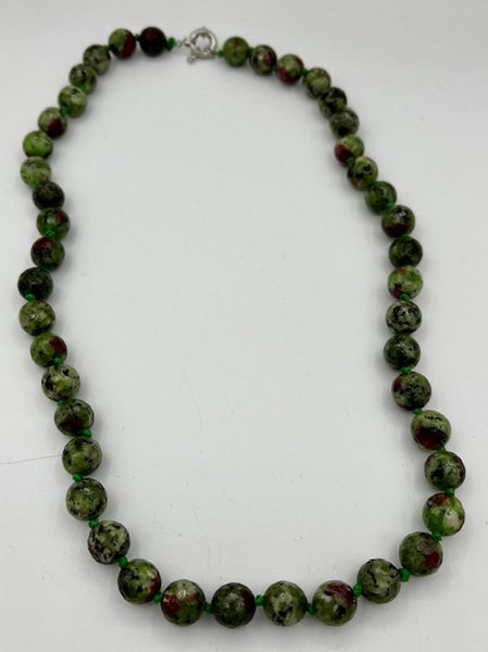 Natural Ruby Zoisite Gemstone Faceted Round Beaded Necklace