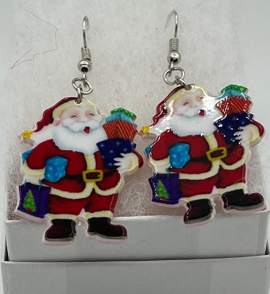 Multicolor Acrylic Christmas Santa With Gifts Dangle Earrings