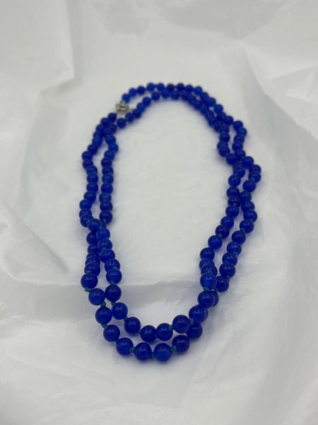 Natural Sapphire Gemstone 36" Long Round Beaded Necklace