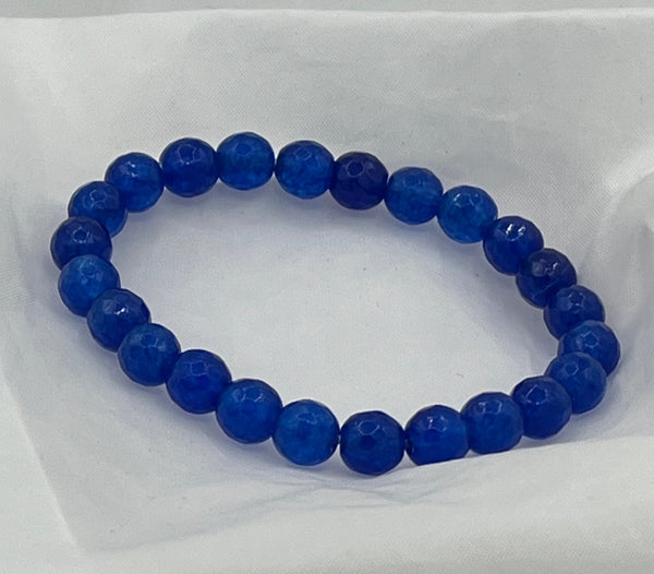 Natural Sapphire Gemstone 8MM Faceted Rounds Beaded Stretch Bracelet
