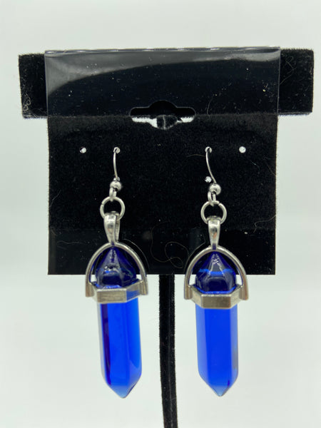 Natural Sapphire Gemstone Point Sterling Silver Dangle Earrings