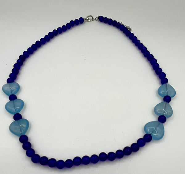 Natural Sapphire Gemstone Round and Heart Beaded Adjustable Necklace