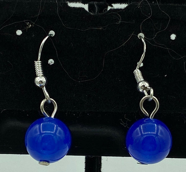 Natural Sapphire Gemstone Round Beaded Sterling Silver Dangle Earrings