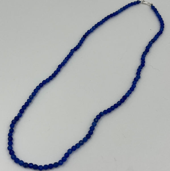 Natural Sapphire Gemstone Dainty Faceted Round Beaded Sterling Silver Necklace