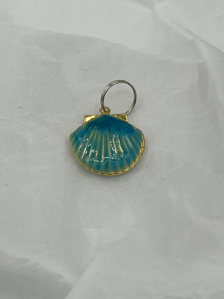 Blue Enamel Stainless Steel Scallop Sea Shell Locket Pendant
