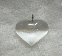 Natural Selenite Gemstone Puffed Heart Pendant