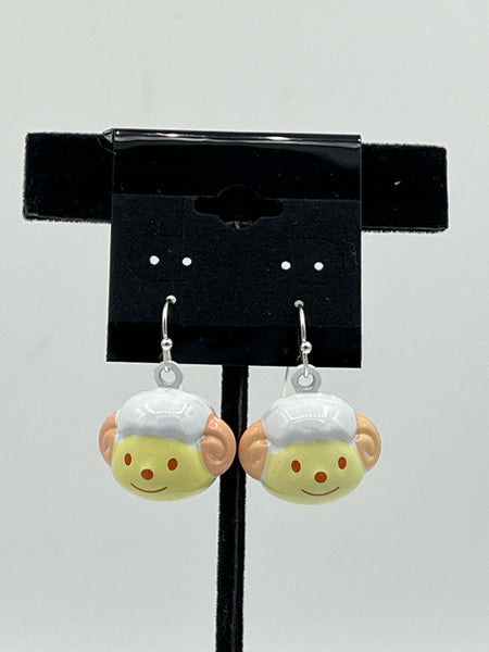 Yellow and White Enameled Metal 3D Sheep Lam Sterling Silver Dangle Earrings