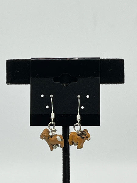 Ceramic 3D Bighorn Sheep Sterling Silver Dangle Earrings Animal Jewelry