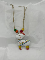 White Ceramic Sheep Pendant on Adjustable Brown Cord Necklace with Wooden Beads