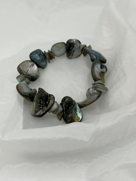 Natural Gray Shell Tumbled Chips Beaded Stretch Bracelet