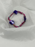 Purple and Blue Blister Shell and Triangular Tubes Beaded Stretch Bracelet