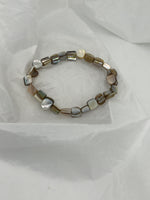 Natural Gray Cream and Tan Mother of Pearl Shell Chips Beaded Stretch Bracelet