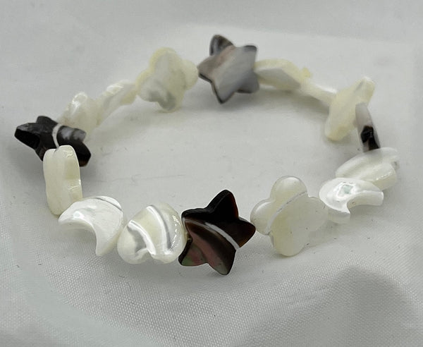 Natural Mother of Pearl Shell Carved Lucky Shapes Beaded Stretch Bracelet