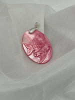 Natural Mother of Pearl Shell Carved Oval with Fish Pendant