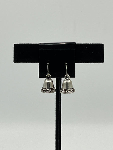 Silver Tone 3D Christmas Bell Charm Dangle Earrings Stocking Stuffer