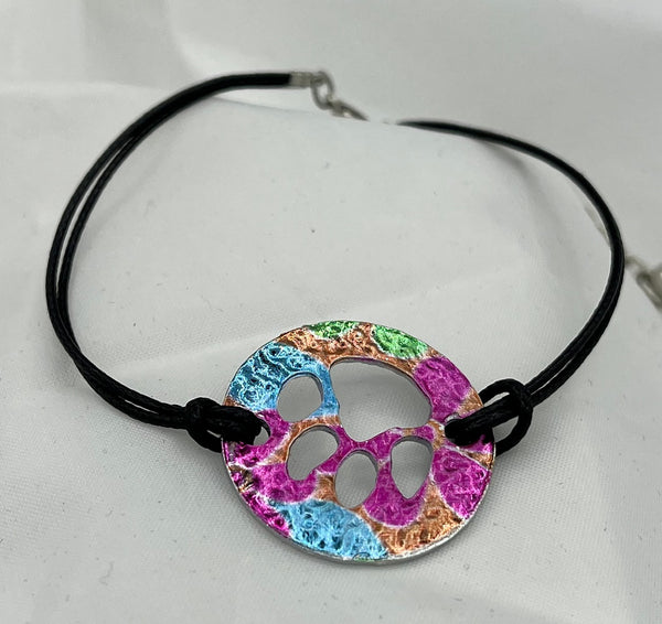 Silvertone and Multicolor Enamel Paw Print Adjustable Bracelet Pet Lover Gift
