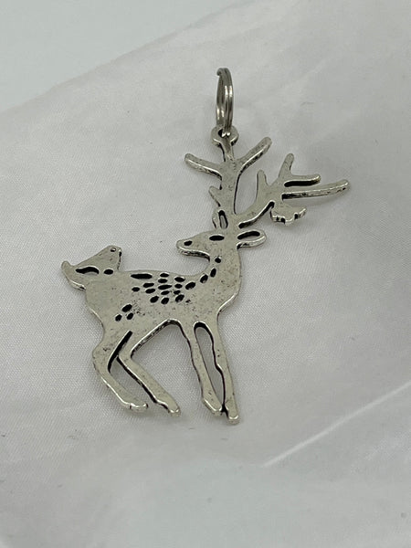 Silvertone Deer and Bird Outline Pendant Forest Animal Friends