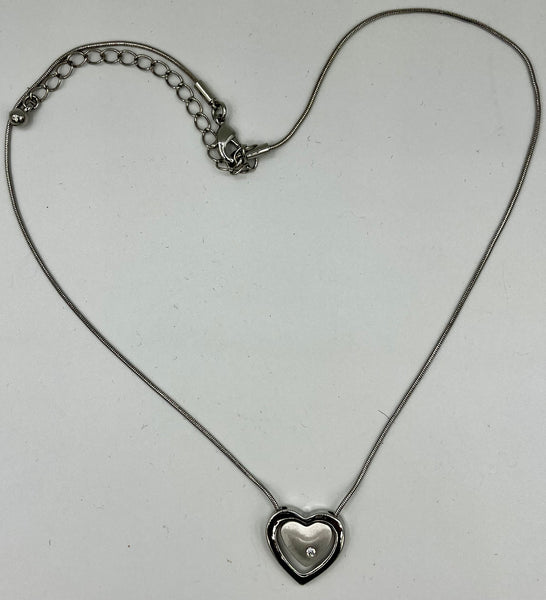 Dainty Silvertone and Clear CZ Double Heart Pendant on Adjustable Chain Necklace