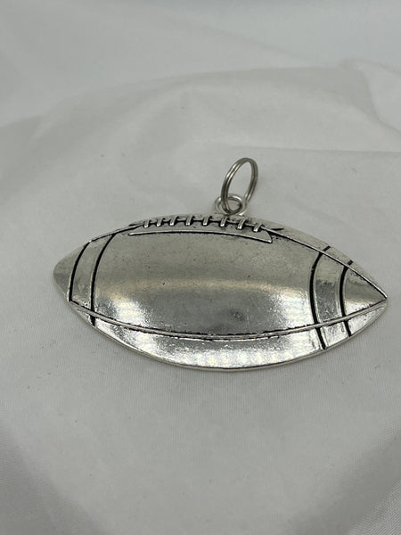 Large Silver Tone Metal Football Pendant Sports Fan Gift