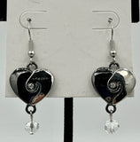 silvertone heart pendant on Adjustable Necklace and Dangle Earrings Set