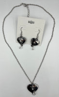Silvertone and Clear Crystal Heart Yin Yang Necklace and Earrings Set