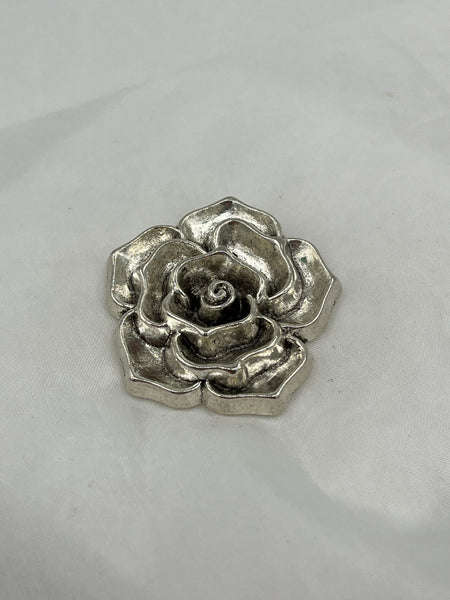 Silver Tone Metal Large Heavy Ornate Rose Flower Pendant