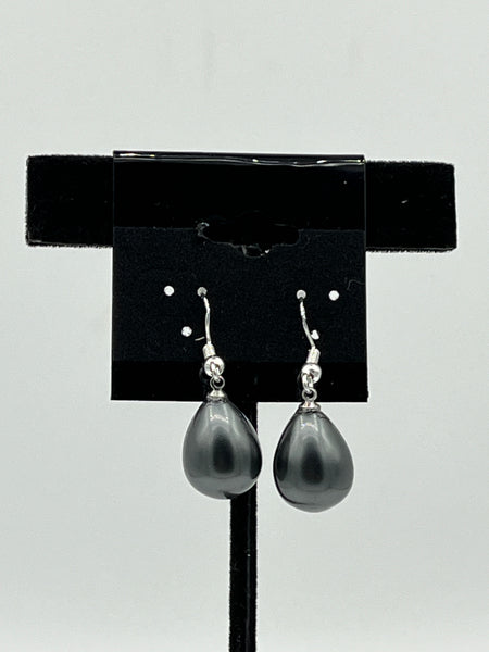 Natural Black Pearl Gemstone Large Teardrops Sterling Silver Dangle Earrings