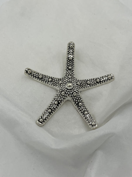 Large Silver Tone Textured Starfish Pendant