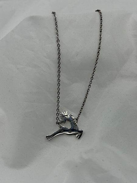 Dainty Silvertone Christmas Reindeer Charm Pendant on Chain Necklace