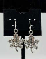 Silvertone Maple Leaf Charm Dangle Earrings with Sterling Silver Hooks