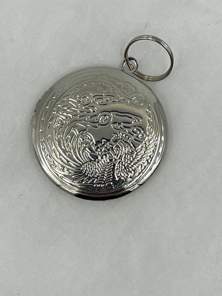 Silver Tone Round Locket Pendant with Dragon Design