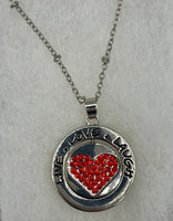 Silvertone Live Love Laugh Pendant with Red Crystal Heart and Sun on Chain