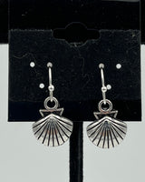 Silvertone Seashell Charm Dangle Earrings with Sterling Silver Hooks