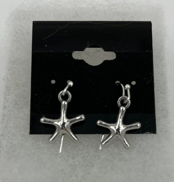 Silvertone Starfish Charm Dangle Earrings with Sterling Silver Hooks