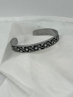 Silvertone 8" Cuff Bangle Bracelet with Flower and Branch Design