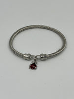 Silvertone Cuff Bangle Bracelet with Black and Red Enamel Ladybug Charm