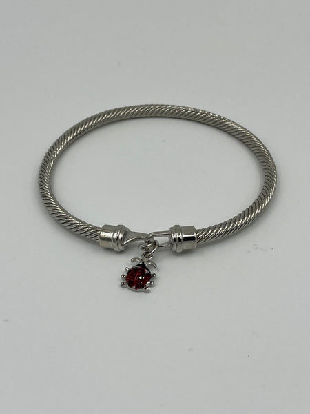 Silvertone Cuff Bangle Bracelet with Black and Red Enamel Ladybug Charm