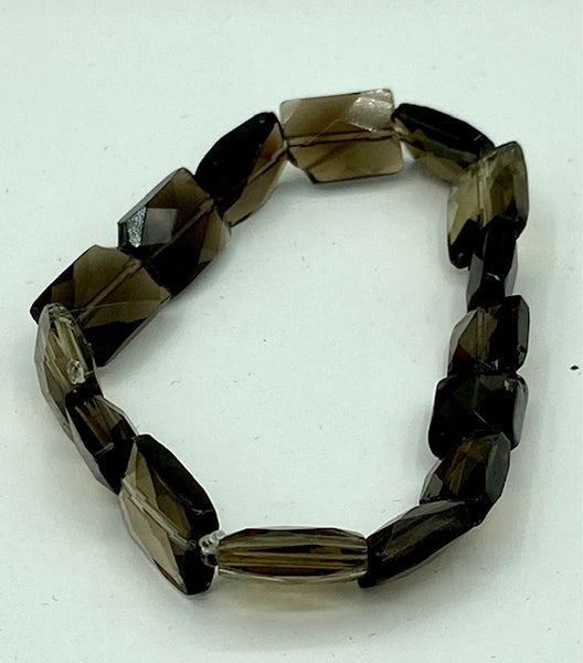 Natural Smoky Quartz Gemstone Faceted Rectangles Beaded Stretch Bracelet