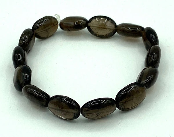 Natural Smoky Quartz Gemstone Puffed Ovals Beaded Stretch Bracelet