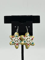 Polymer Clay White Christmas Snowflake Frosted Cookie Dangle Earrings