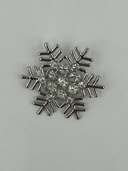 Silvertone and Clear CZ Christmas Winter Snowflake Pin Brooch