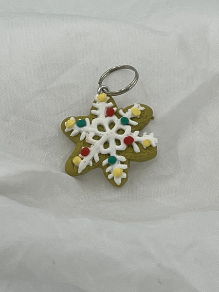 Polymer Clay Red Green and White Christmas Snowflake Cookie Pendant